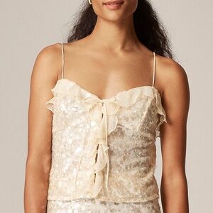 NEW J. CREW Sequin ruffle-trim tank top Camisole in Candlelight Cream Size 4